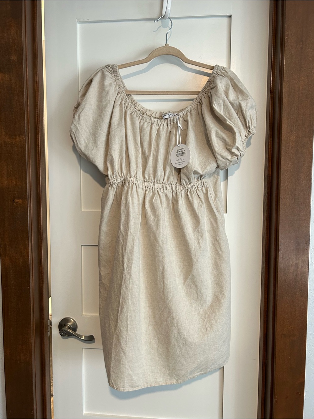 PETAL AND PUP Beige Linen Blend Puff sleeve Mini Dress Size 10 New with tag